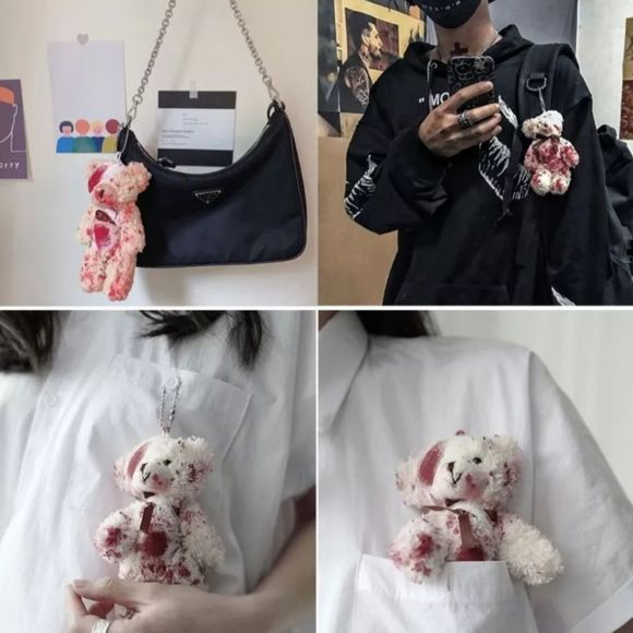 Goth bloody bandaged horror Teddy bear keychain legs and arms move new - Picture 4 of 5